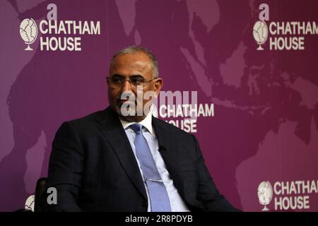 Le Président du Conseil de transition du Sud (STC) du Yémen, le général de division Aidarous Qassem Al-Zubaidi, à Chatham House, à Londres, au Royaume-Uni, le 22 juin 2023 Banque D'Images