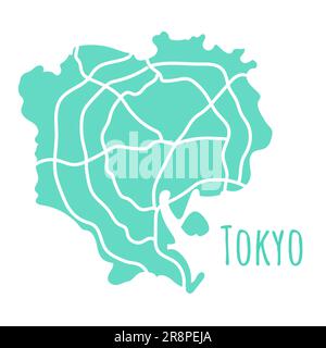 Tokyo map silhouette division administrative, carte vectorielle isolée sur fond blanc. carte des limites avec rues. Illustration haute précision. Illustration de Vecteur