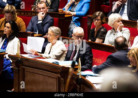 Paris, France. 20th juin 2023. Le Premier ministre français Élisabeth a été vu à l'Assemblée nationale. Séance de questions pour le gouvernement d'Elisabeth porté à l'Assemblée nationale, au Palais Bourbon à Paris. (Photo par Telmo Pinto/SOPA Images/Sipa USA) crédit: SIPA USA/Alay Live News Banque D'Images