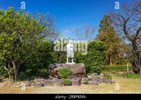 Statue d'Amakusa Shiro aux ruines du château de Hara Banque D'Images