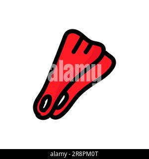 Des palmes colorés dessinés à la main pour nager dans l'eau. Symbole de lieu chaud et de repos. Illustration vectorielle isolée sur blanc. Illustration de Vecteur