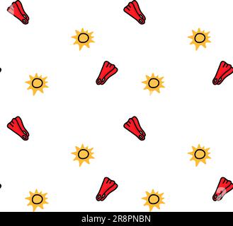 Motif sans couture avec soleil, palmes de plongée dessinés à la main, éléments vectoriels d'été. Illustration de Vecteur