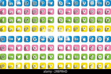Logos des icônes de médias sociaux Square coloré Illustration de Vecteur