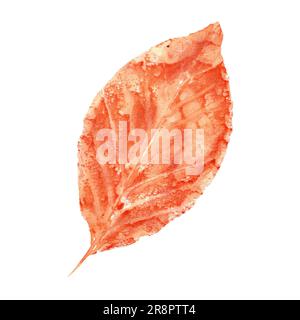 Impression de feuilles abstraites d'automne isolées sur fond blanc. Illustration aquarelle de la silhouette de la feuille d'orange séchée tombée pour l'herbier Banque D'Images