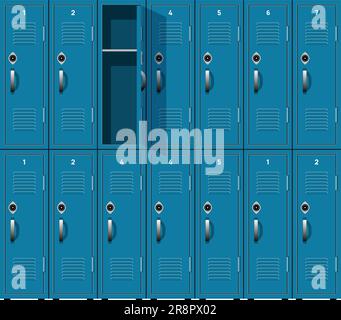 Casier scolaire, porte vectorielle, gymnase en métal.Arrière-plan des casiers de la salle de gym Illustration de Vecteur