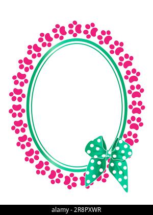 Cadre décoratif ovale avec pattes roses, imprimé animal et noeud vert. Illustration de Vecteur