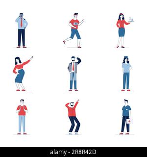 Ensemble élégant de divers personnages de dessin animé Illustration de Vecteur