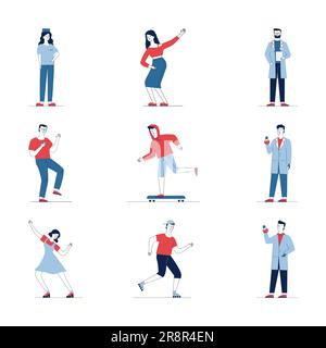 Une grande collection de personnages de dessins animés colorés Illustration de Vecteur