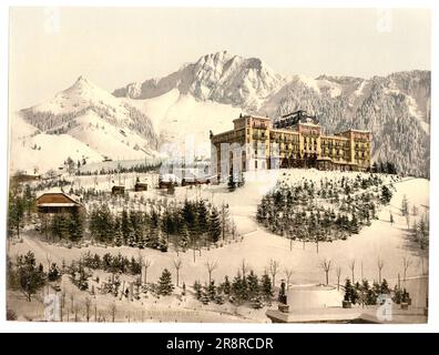 Grand Hôtel de Caux et rochers de Naye en hiver, Caux, Montreux, Vaud, Suisse 1890. Banque D'Images