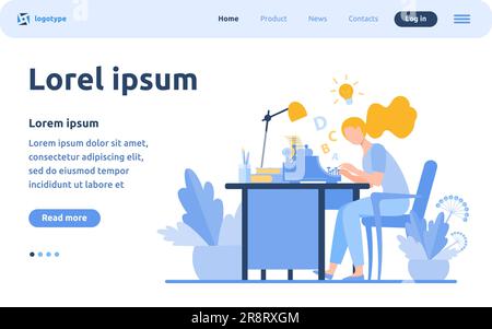 Femme écrivain utilisant la machine rétro de dactylographie Illustration de Vecteur