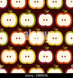 Joli motif vectoriel sans couture à la moitié de la pomme de l'automne Banque D'Images