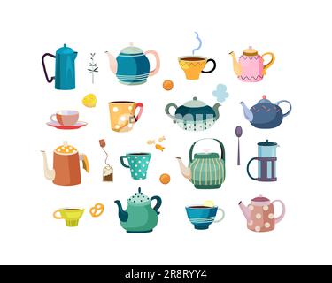Ensemble de tasses et de théières Illustration de Vecteur