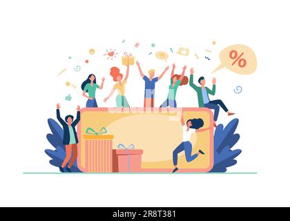 Les gens fêtent avec un chèque-cadeau Illustration de Vecteur