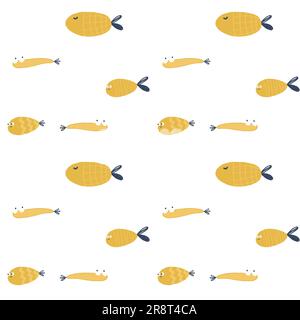 Motif sans couture avec joli poisson de couleur dessiné à la main. Nice drôle Doodle animaux de l'eau avec de grands yeux et de petites ailerons. Illustration vectorielle. Illustration de Vecteur