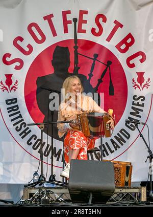Sharon Shannon en concert, ScotFestBC, British Columbia Highland Games, Coquitlam, C.-B., Canada Banque D'Images