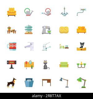 Ensemble d'icônes d'équipement ménager. Symboles de vie domestique Illustration de Vecteur