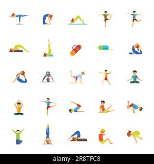 Jeu d'icônes de poses de yoga et d'exercices de fitness. Illustration de Vecteur