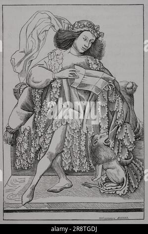 Le Chevalier. Jouer à la carte à partir d'un jeu de cartes. Gravure par Master E.S. (env. 1420-h. 1468). 'Les Arts au Moyen Age et l'Epoque de la Renaissance', par Paul Lacroix. Paris, 1877. Auteur: Master E. S. (ca.1420-ca.1468). Graveur allemand non identifié, orfèvre et graveur. Banque D'Images