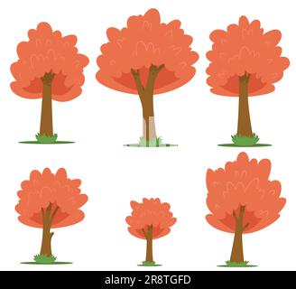 Ensemble d'arbres dans le style de dessin animé isolé Illustration de Vecteur