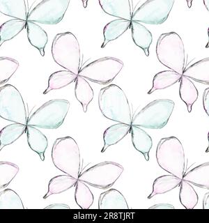 Motif papillon aquarelle rose pastel et vert sans couture pour un motif textile Illustration de Vecteur