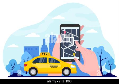 Taxi jaune sur la route de la ville Illustration de Vecteur