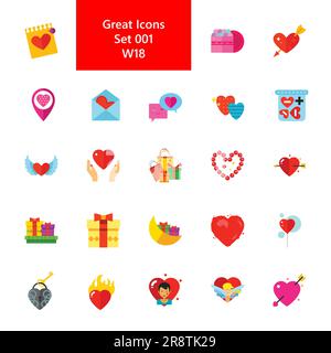 Ensemble de symboles Saint-Valentin et d'icônes de concept d'amour Illustration de Vecteur
