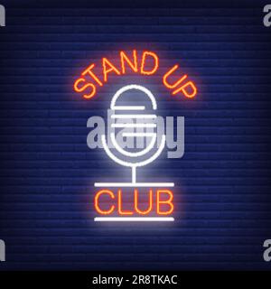 Panneau Stand Up Club Neon avec microphone Illustration de Vecteur