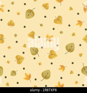 Joli motif feuilles d'automne dans des couleurs chaudes et claires, répétition sans couture. Style plat tendance. Idéal pour les arrière-plans, le design éditorial des vêtements, les cartes, les cadeaux wra Illustration de Vecteur