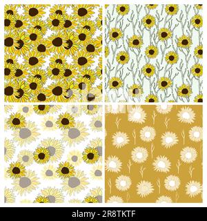 Joli décor de tournesol pour la décoration de surface. Éléments vectoriels floraux dessinés à la main Illustration de Vecteur