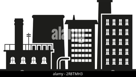 Usine, manufacture et vecteur de plantes. Raffinerie de pétrole. Icônes de silhouette d'usine. Entrepôt industriel. Illustration de Vecteur