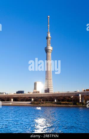 Tour Skytree de Tokyo dominant un ciel bleu Banque D'Images