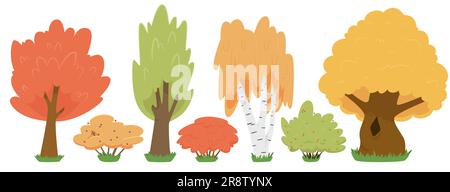 Illustration vectorielle d'un ensemble isolé d'arbres et de buissons d'automne sur fond blanc Illustration de Vecteur