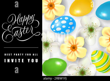 Lettrage et œufs Happy Easter Best Party Illustration de Vecteur