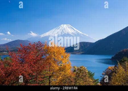 Lac Motosu avec feuilles d'automne et Mont Fuji Banque D'Images