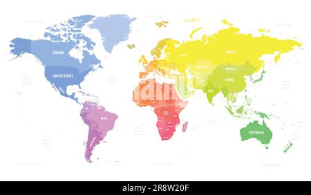 Carte du monde. Carte politique du monde vierge et détaillée. Carte colorée sur fond blanc. Illustration de Vecteur