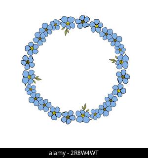 Oubliez-moi pas fleur de printemps bleue, couronne circulaire vecteur cadre Illustration de Vecteur