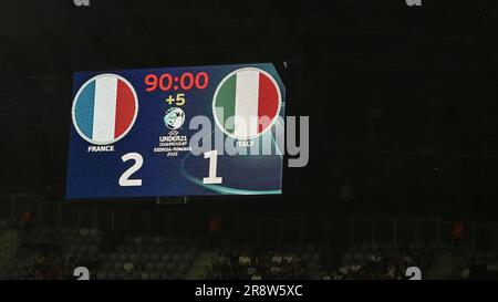 Tableau de bord final lors du Championnat UEFA des moins de 21 ans Géorgie-Roumanie 2023 match entre la France 2-1 Italie à Cluj Arena sur 22 juin 2023 à Cluj-Napoca, Roumanie. Credit: Maurizio Borsari/AFLO/Alay Live News Banque D'Images