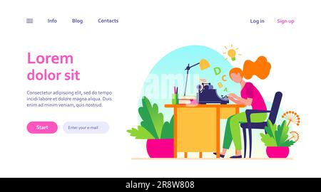 Femme écrivain utilisant la machine rétro de dactylographie Illustration de Vecteur