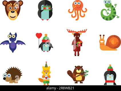 Jeu d'icônes animaux amusants Illustration de Vecteur