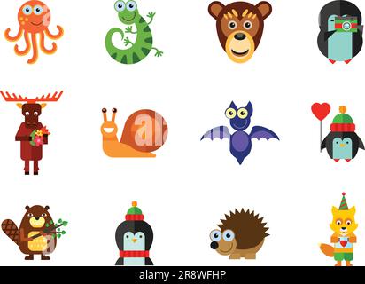 Jeu d'icônes animaux amusants Illustration de Vecteur