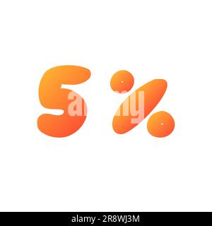 Solde 5 % de rabais sur le logo de réduction orange et le lettrage de l'offre spéciale. Illustration de dessin vectoriel en dessin animé style moderne actuel isolé sur fond blanc Illustration de Vecteur