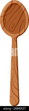 Cuillère à louche en bois avec longue poignée icône isolée sur fond blanc. Louche de cuillère de cuisson pour illustration de la vue du dessus de l'agitateur. Motif plat style dessin animé k Illustration de Vecteur