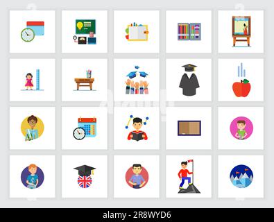 Concept des niveaux d'éducation. Ensemble d'icônes plates Illustration de Vecteur