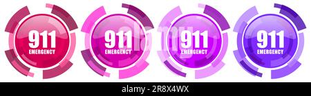 Numéro d'urgence 911 collection d'icônes colorées, ensemble d'icônes brillantes rondes isolées sur des boutons web de conception moderne et blanche Banque D'Images