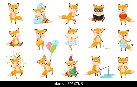 Ensemble de renards amusants Illustration de Vecteur