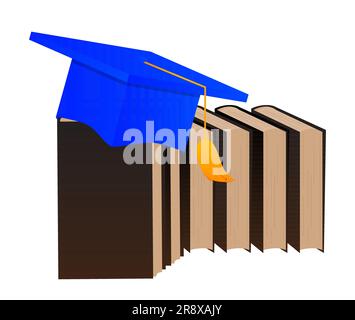 Chapeau de graduation avec livres. Illustration à plat. Concept Vector Education. Succès éducatif avec Mortarboard et manuel. Illustration de Vecteur