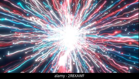 Résumé énergie lumineuse explosion bleu tourbillon feux d'artifice de lignes et de particules magiques de drapeau américain couleur arrière-plan abstrait. Banque D'Images