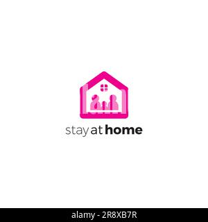 Logo Stay at Home. Logo personnel du groupe d'accueil Illustration de Vecteur