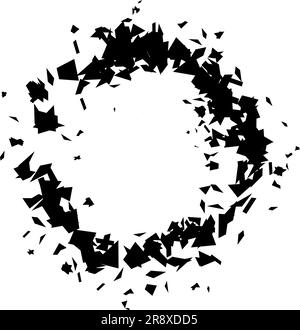 Débris et éclats en forme de cercle. Morceaux noirs brisés, taches, taches et particules. Élément texturé abstrait explosion et explosion. Illustration du cadre vectoriel Illustration de Vecteur