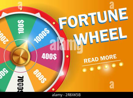 Fortune Wheel lire plus d'inscription sur fond jaune Illustration de Vecteur